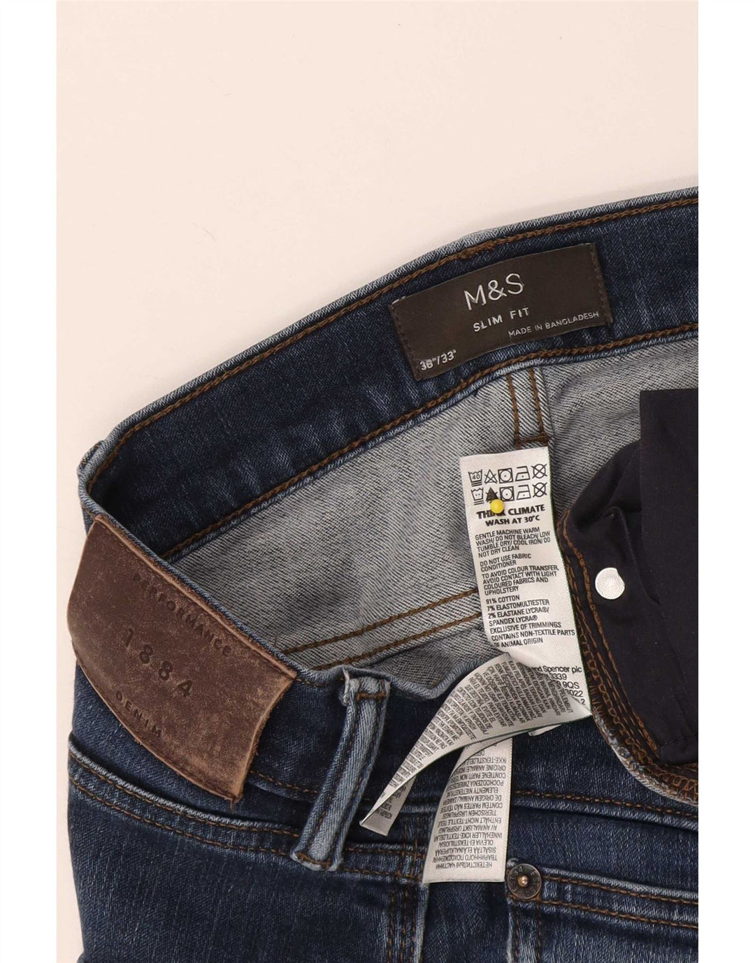 Мужские узкие джинсы Marks & Spencer W38 L33 темно-синие, хлопок