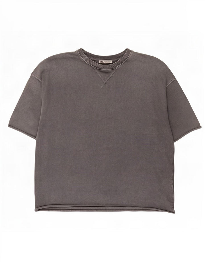 Мужская футболка Zara Top из хлопка среднего серого цвета