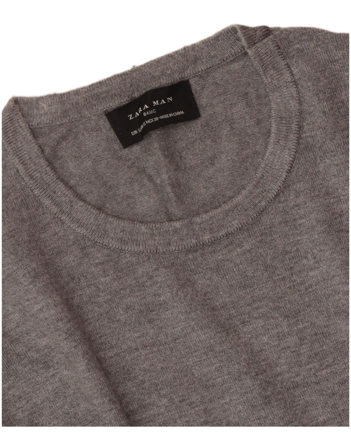 Мужской джемпер с круглым вырезом ZARA, маленький серый