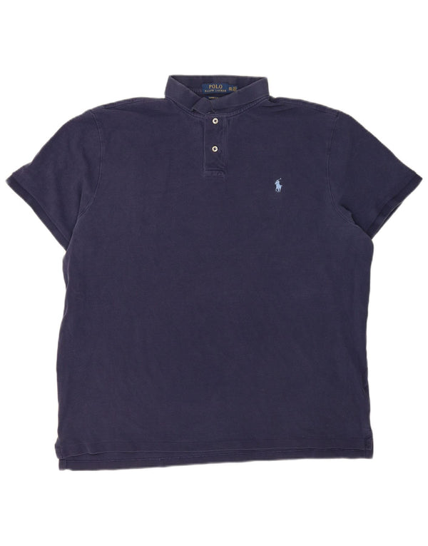 Мужская приталенная рубашка поло Polo Ralph Lauren 2XL, темно-синяя, хлопок