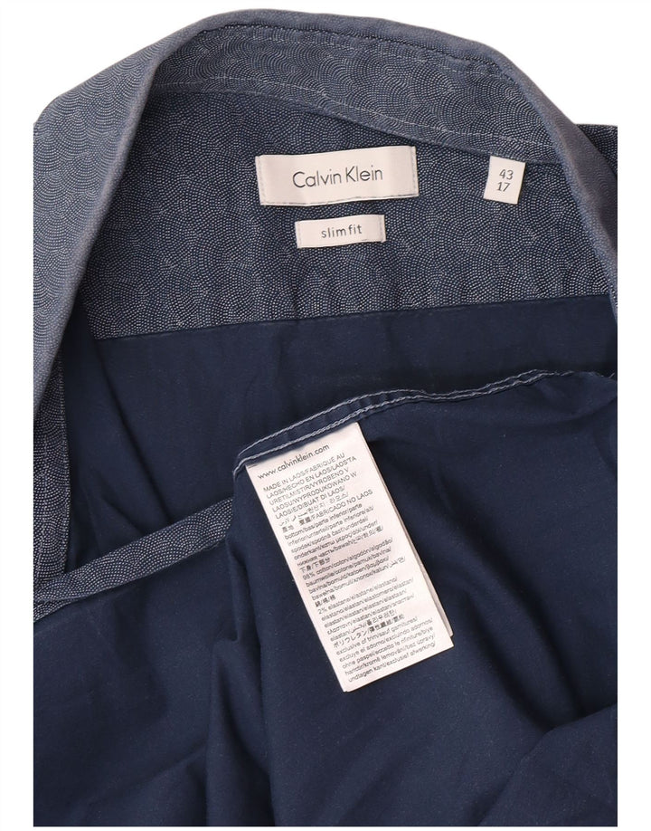 Мужская рубашка приталенного кроя с абстрактным узором Calvin Klein, размер 43, 17 XL, темно-синяя