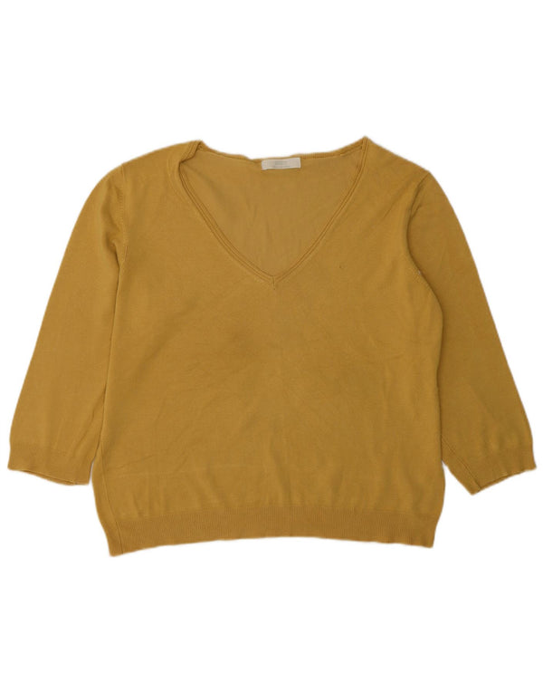Женский джемпер с v-образным вырезом и рукавами 3/4 Marks & Spencer UK 20 2XL желтый