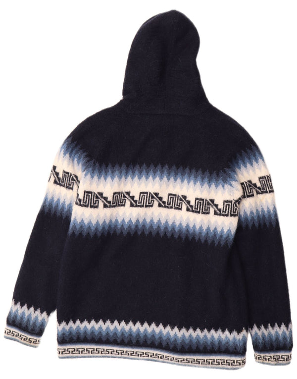 Винтажный мужской кардиган с капюшоном, большой темно-синий свитер Fair Isle Aztec