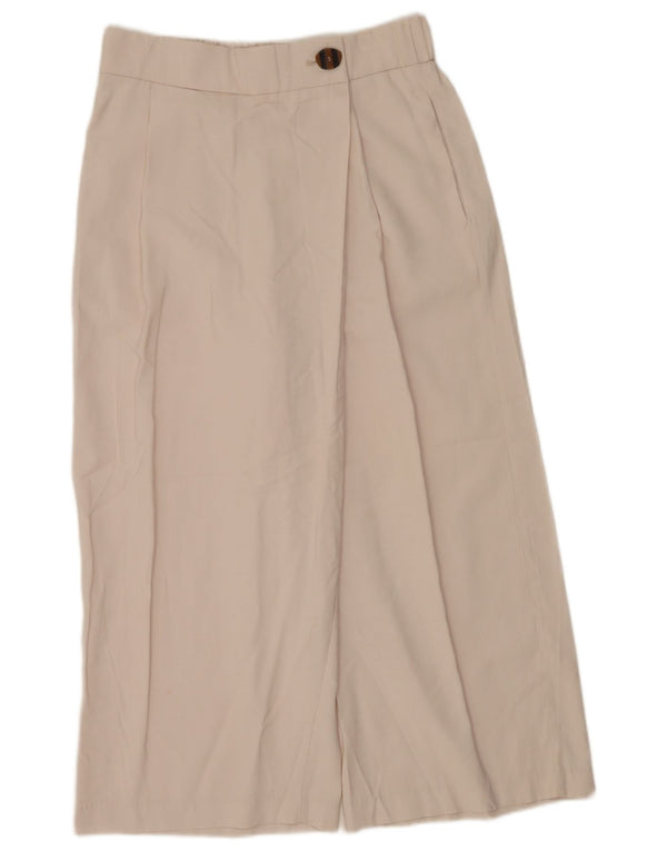 Zara Женские укороченные брюки с высокой талией и широкими штанинами, средние W28 L24 Бежевые