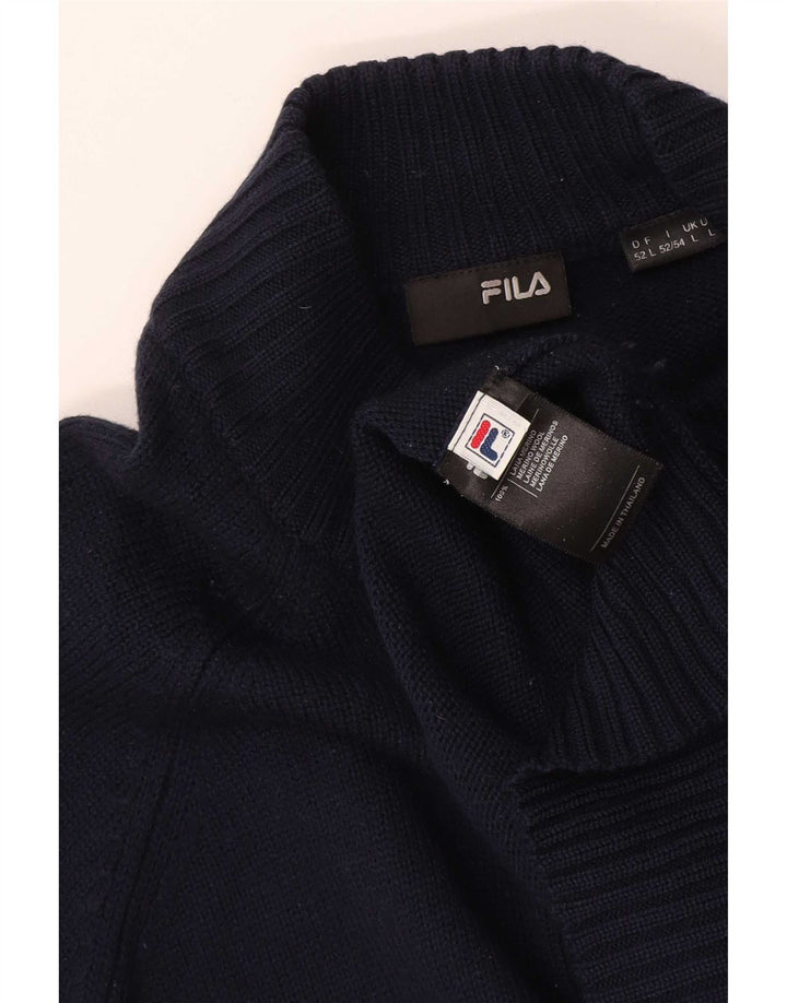 Мужской свитер Fila с воротником на молнии, большой темно-синий из мериносовой шерсти