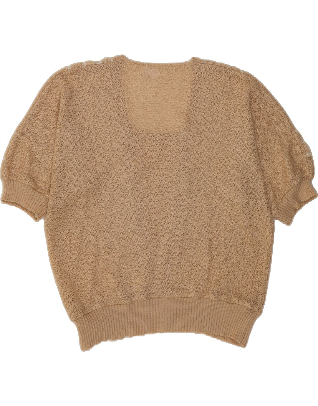 VINTAGE Womens V-Neck Jumper Sweater UK 12 Medium Beige Argyle/Diamond Vintage Vintage and Second-Hand Vintage from Messina Hembry 