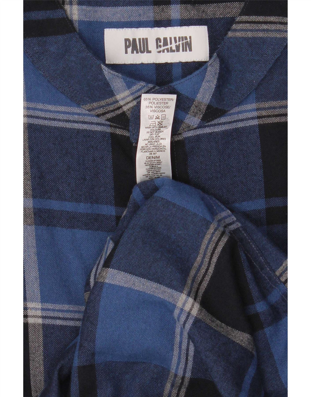 Мужская рубашка Paul Galvin XL синяя в клетку из полиэстера