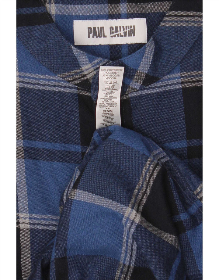 Мужская рубашка Paul Galvin XL синяя в клетку из полиэстера