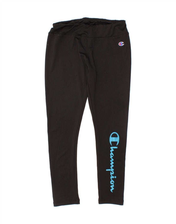 CHAMPION Girls Graphic Leggings 6-7 Years Black Polyester Vintage Champion and Second-Hand Champion from Messina Hembry 