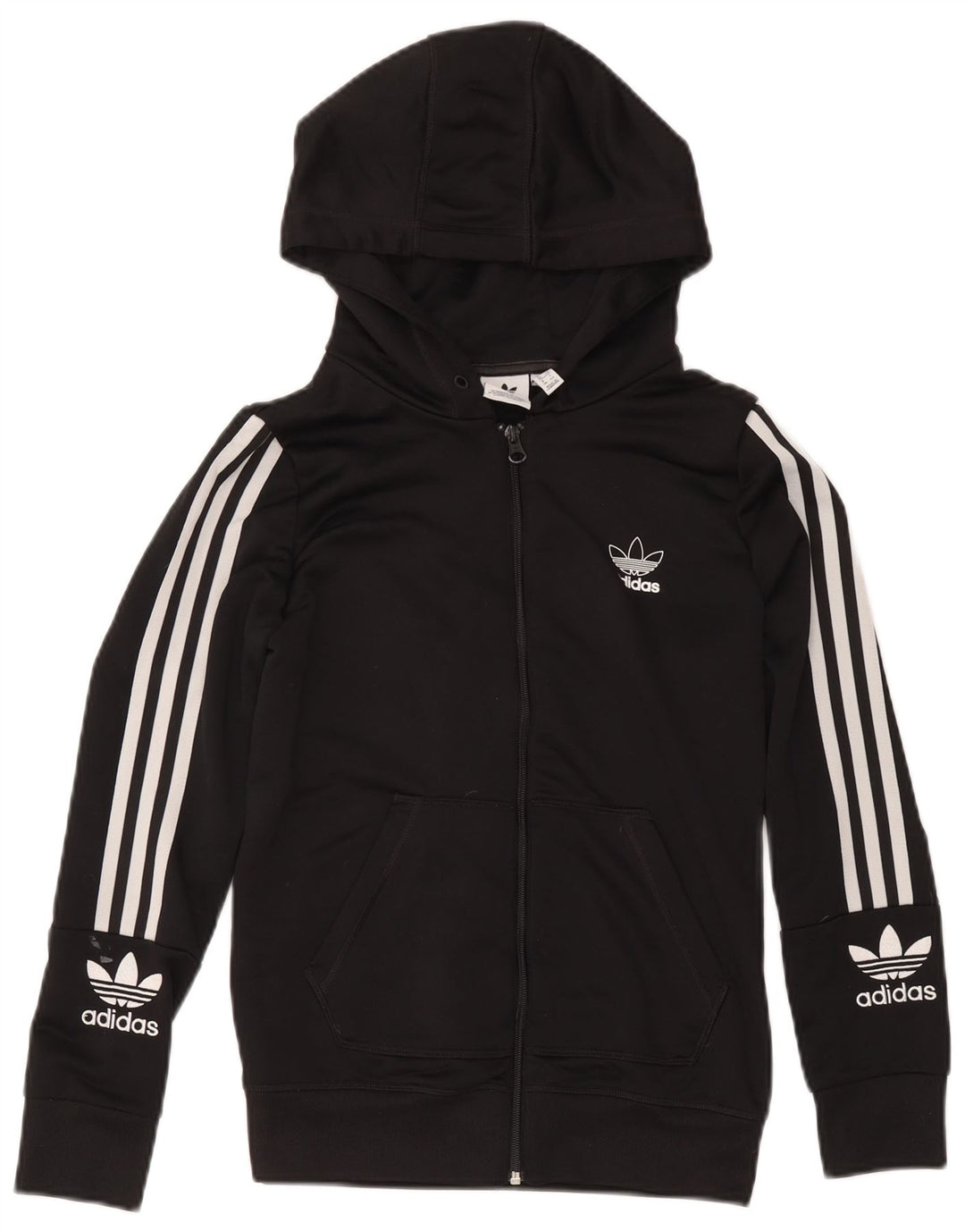 Женский свитер с капюшоном Adidas на молнии с графическим рисунком UK 12, средний черный, полиэстер