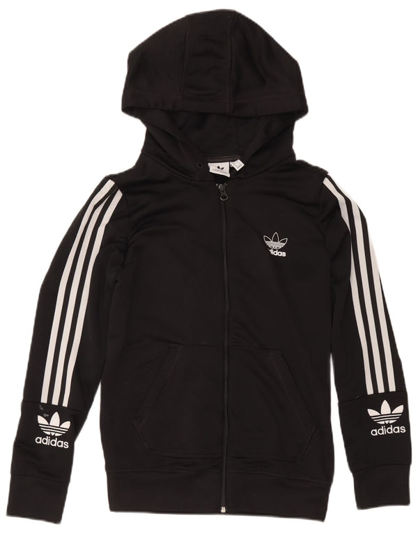 Женский свитер с капюшоном Adidas на молнии с графическим рисунком UK 12, средний черный, полиэстер