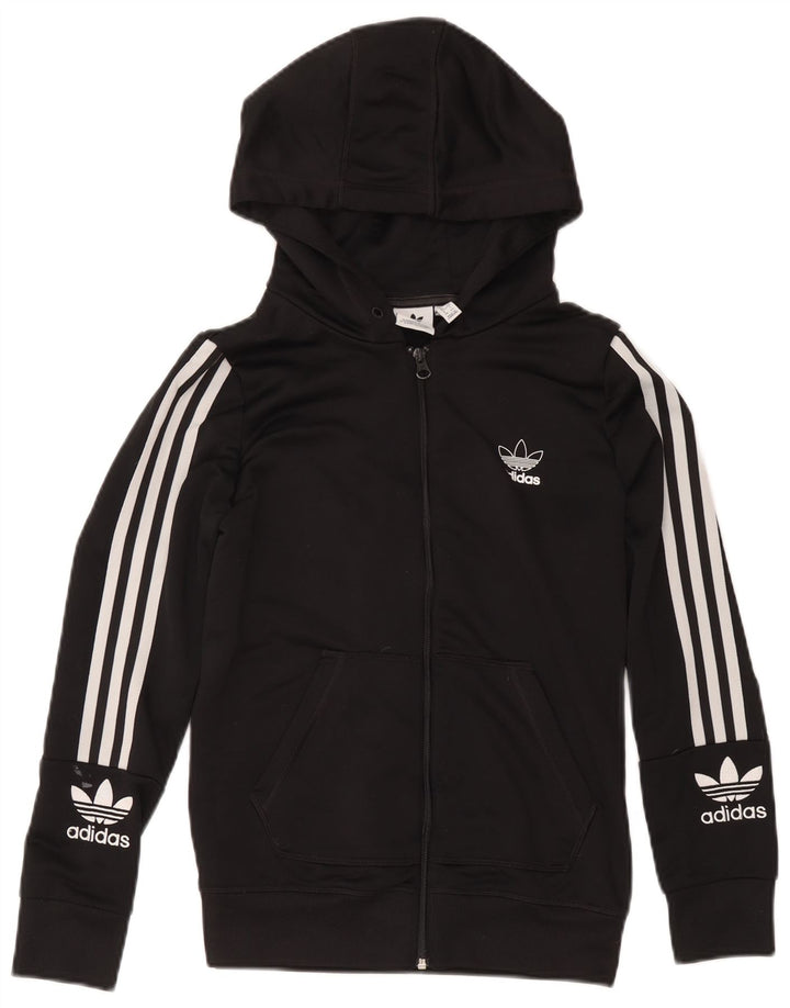Женский свитер с капюшоном Adidas на молнии с графическим рисунком UK 12, средний черный, полиэстер