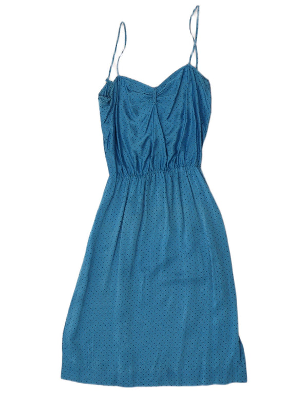 Винтажное женское платье-комбинация UK 6 XS синее в крапинку