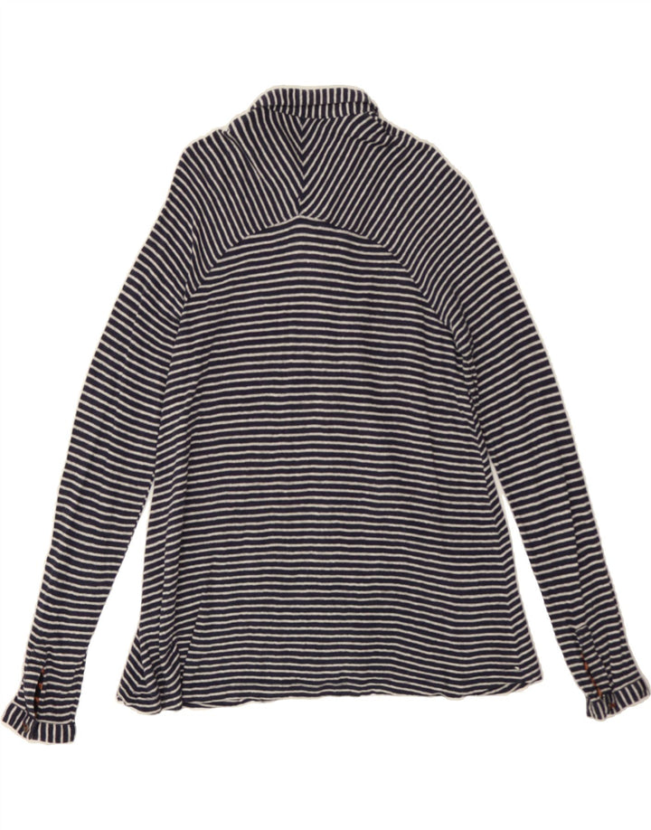 WHITE STUFF Womens Shirt UK 12 Medium Navy Blue Striped Linen Vintage White Stuff and Second-Hand White Stuff from Messina Hembry 