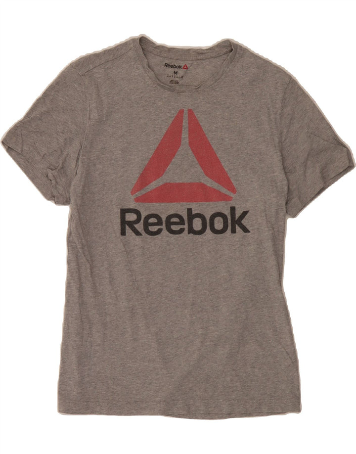 REEBOK Womens Graphic T-Shirt Top UK 12 Medium Grey Vintage Reebok and Second-Hand Reebok from Messina Hembry 