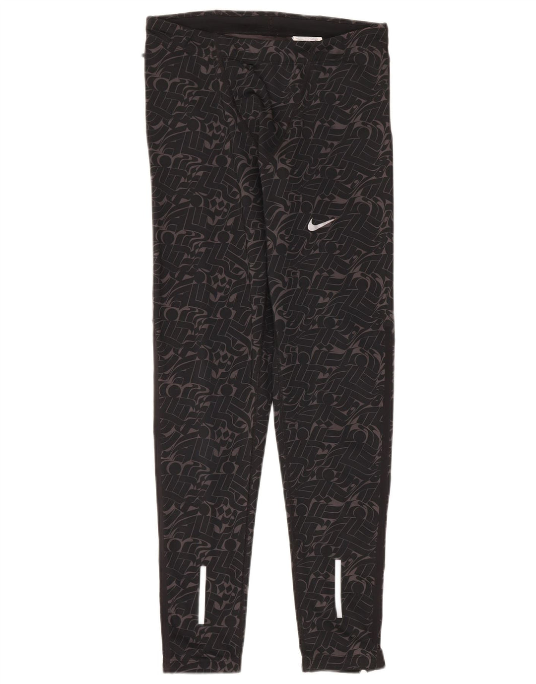 Женские леггинсы Nike Dri Fit UK 14, средний черный, полиэстер с геометрическим рисунком