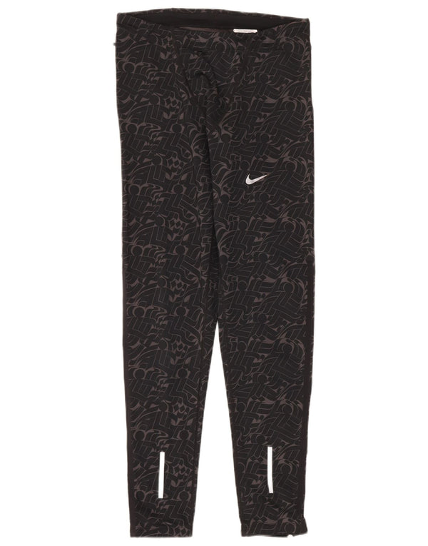 Женские леггинсы Nike Dri Fit UK 14, средний черный, полиэстер с геометрическим рисунком