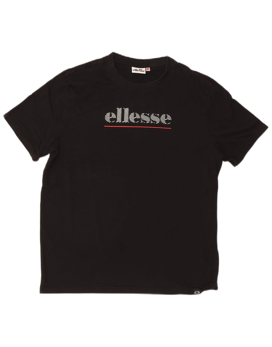 ELLESSE Mens Graphic T-Shirt Top Medium Black Cotton