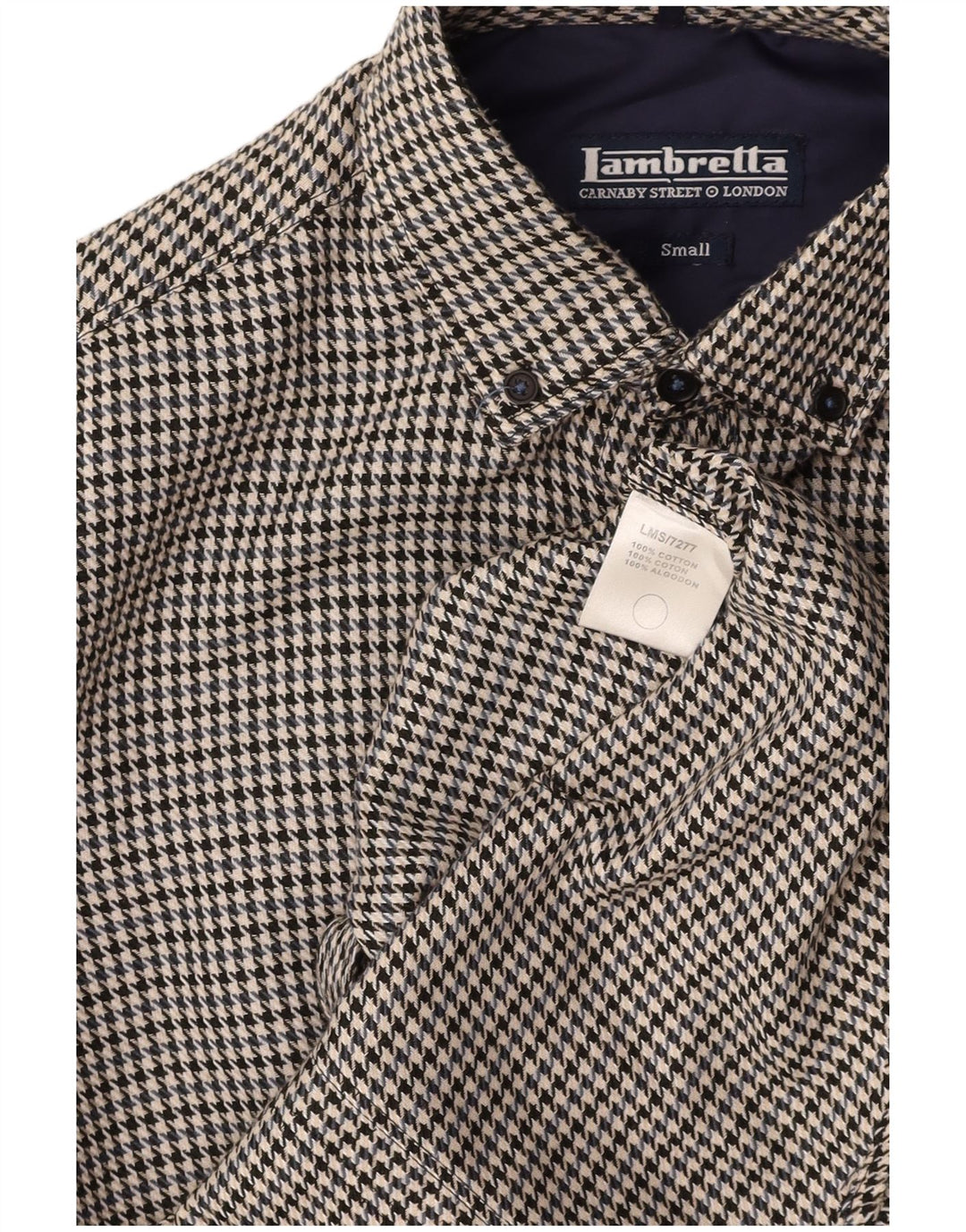 LAMBRETTA Мужская фланелевая рубашка, маленькая черная, хлопок с узором «гусиные лапки»