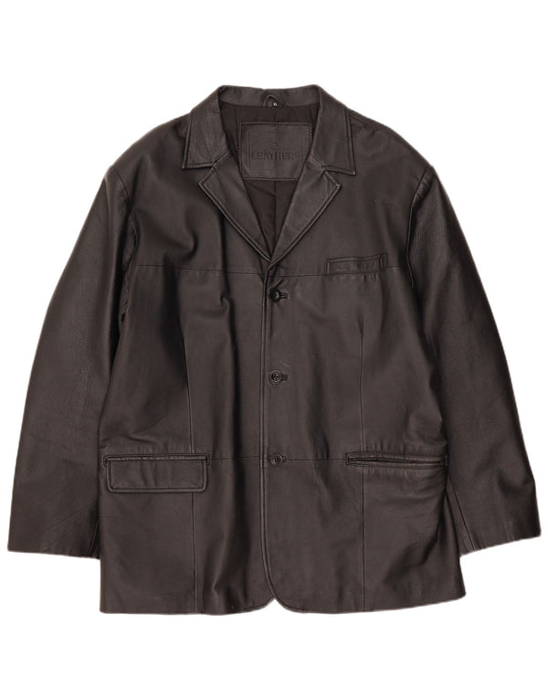 Винтажный мужской кожаный пиджак с 3 пуговицами, Великобритания, 42 XL, черный кожаный