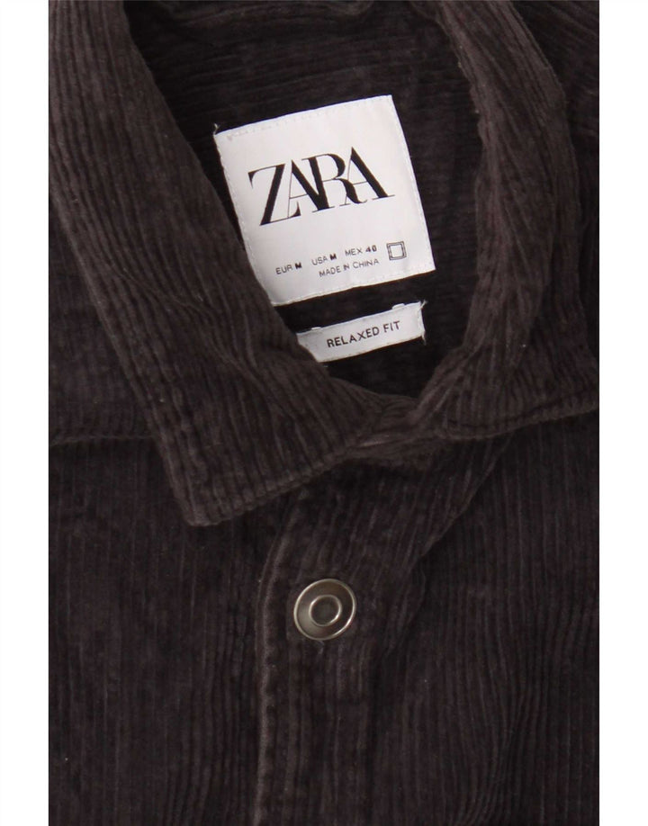 Мужская вельветовая рубашка свободного кроя Zara среднего темно-синего цвета