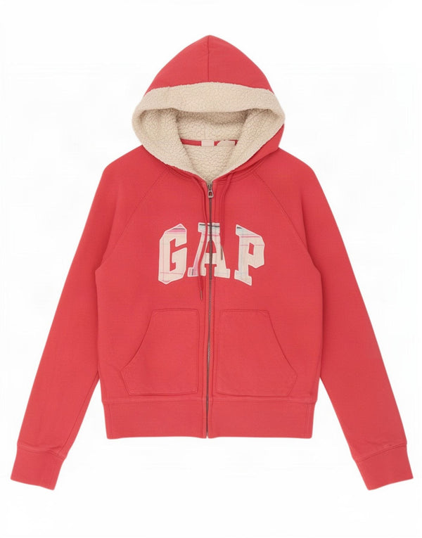 Gap Womens Graphic Oversized Zip Hoodie Sweater UK 10 Small Pink Cotton