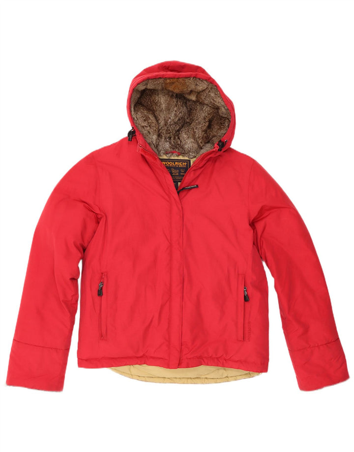 Женская стеганая куртка Woolrich с капюшоном UK 16, большой красный хлопок