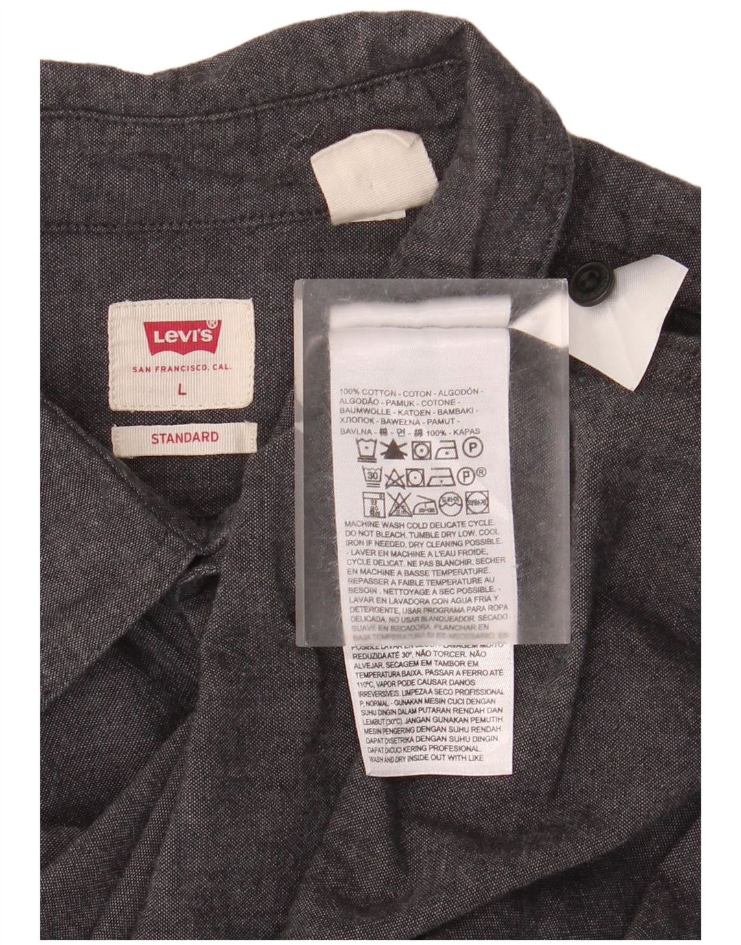 Мужская рубашка стандартного кроя с коротким рукавом LEVI'S, большая серая хлопковая рубашка