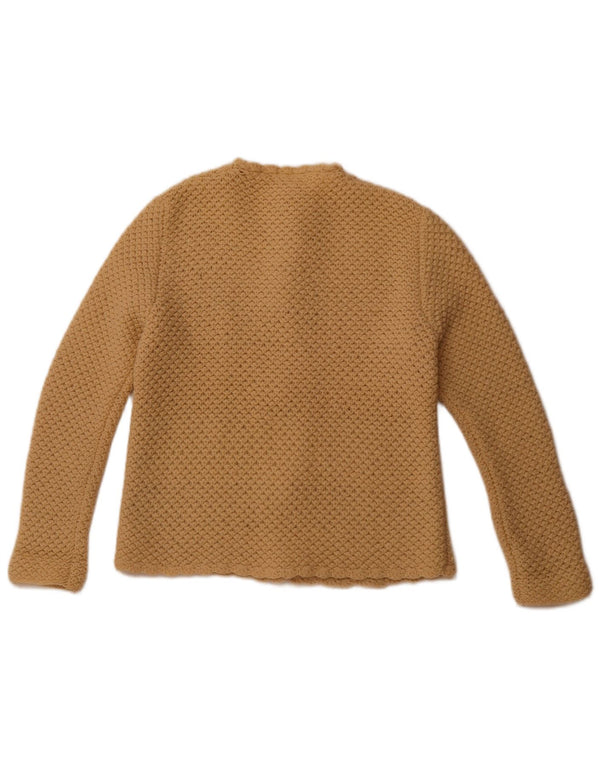 ВИНТАЖНЫЙ женский кардиган-свитер UK 12, средний бежевый из овечьей шерсти