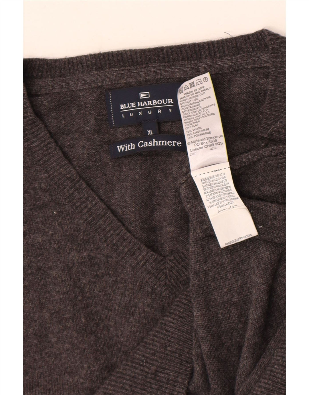 Мужской джемпер с v-образным вырезом Marks & Spencer Blue Harbour, XL, серый, шерстяной