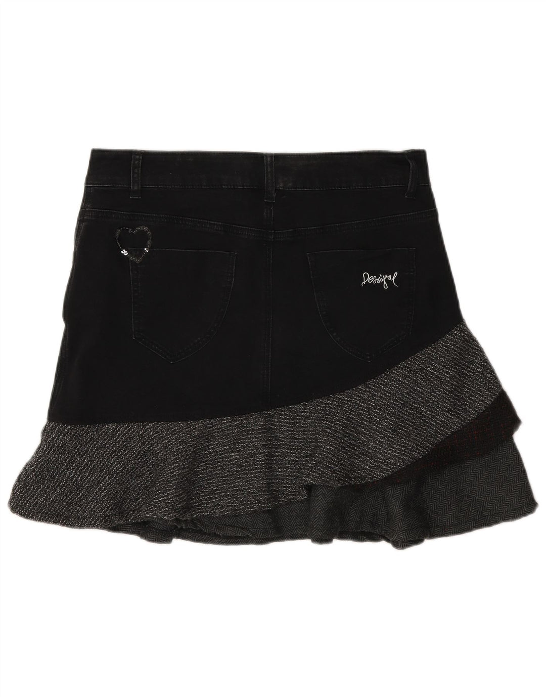 Женская асимметричная джинсовая юбка Desigual EU 40 Medium W30 Серая с узором «в елочку»