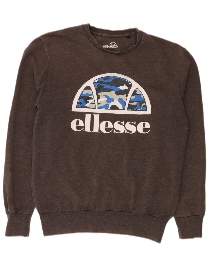 Ellesse Мужской свитшот с рисунком, хлопковый джемпер среднего серого цвета