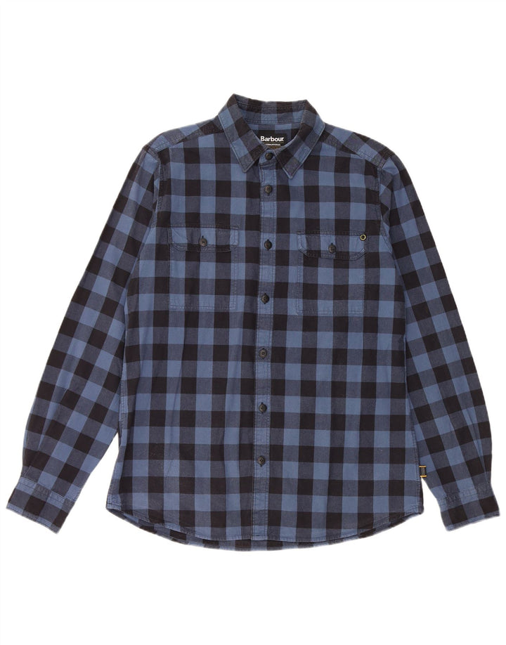 Мужская рубашка Barbour среднего синего цвета в мелкую клетку из хлопка