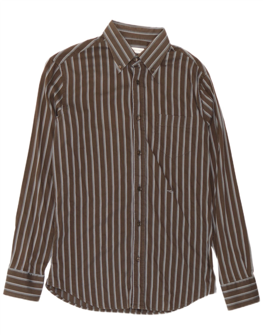 Мужская рубашка Trussardi в большую коричневую полоску из хлопка