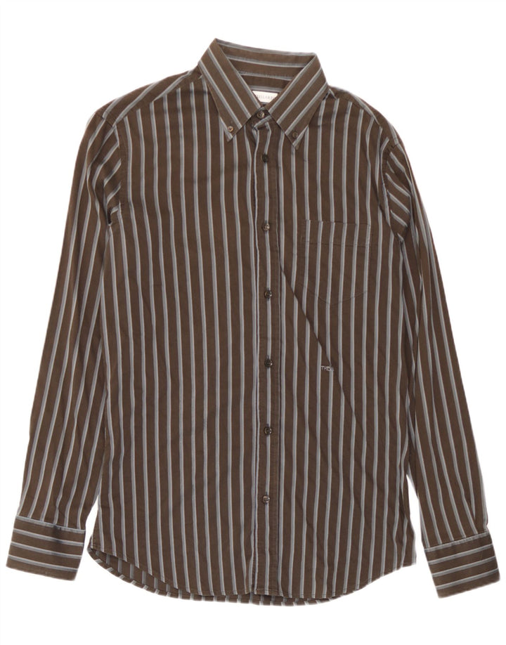 Мужская рубашка Trussardi в большую коричневую полоску из хлопка
