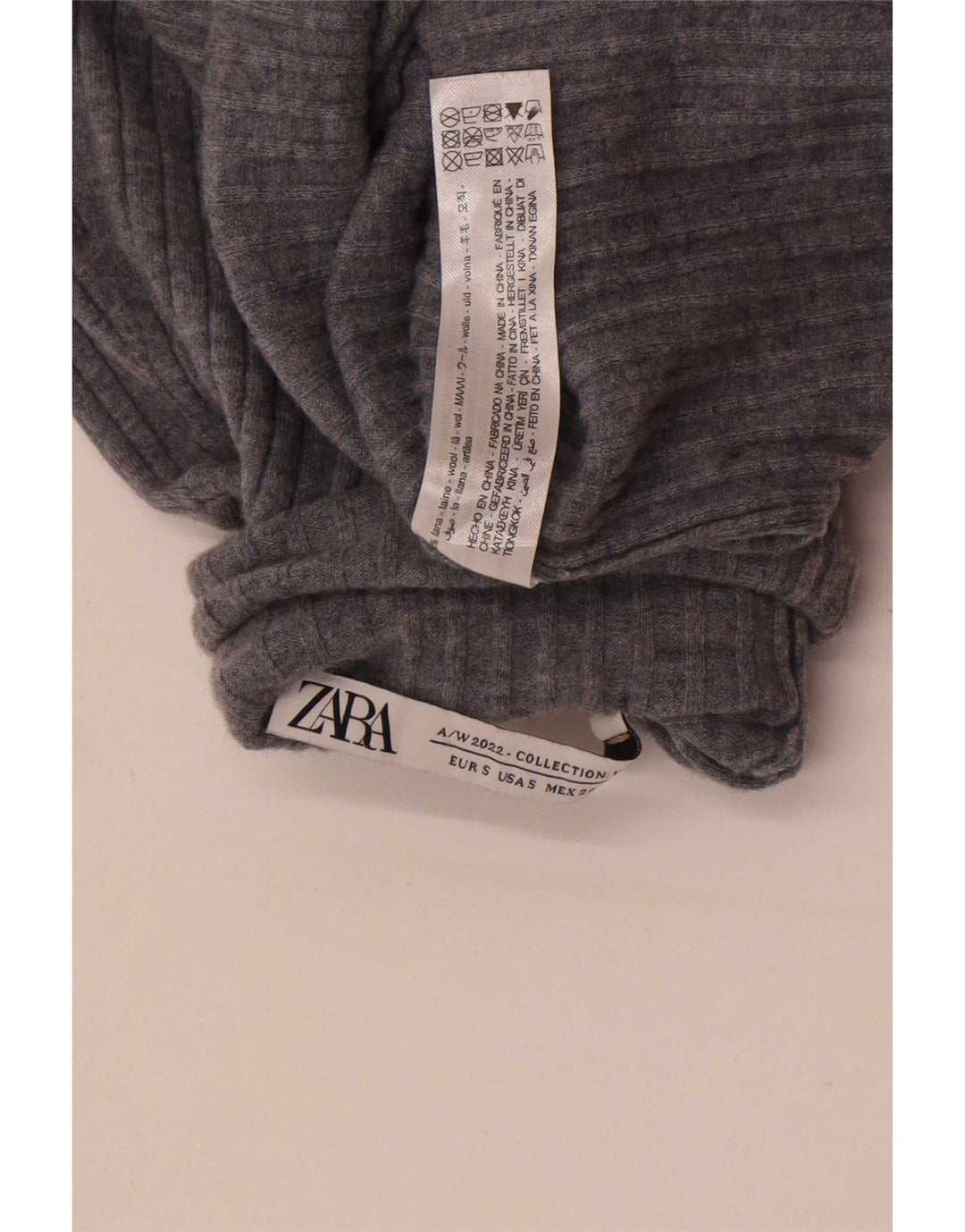 Женский джемпер Zara с высоким воротником, Великобритания, 8, маленький, серый, шерстяной