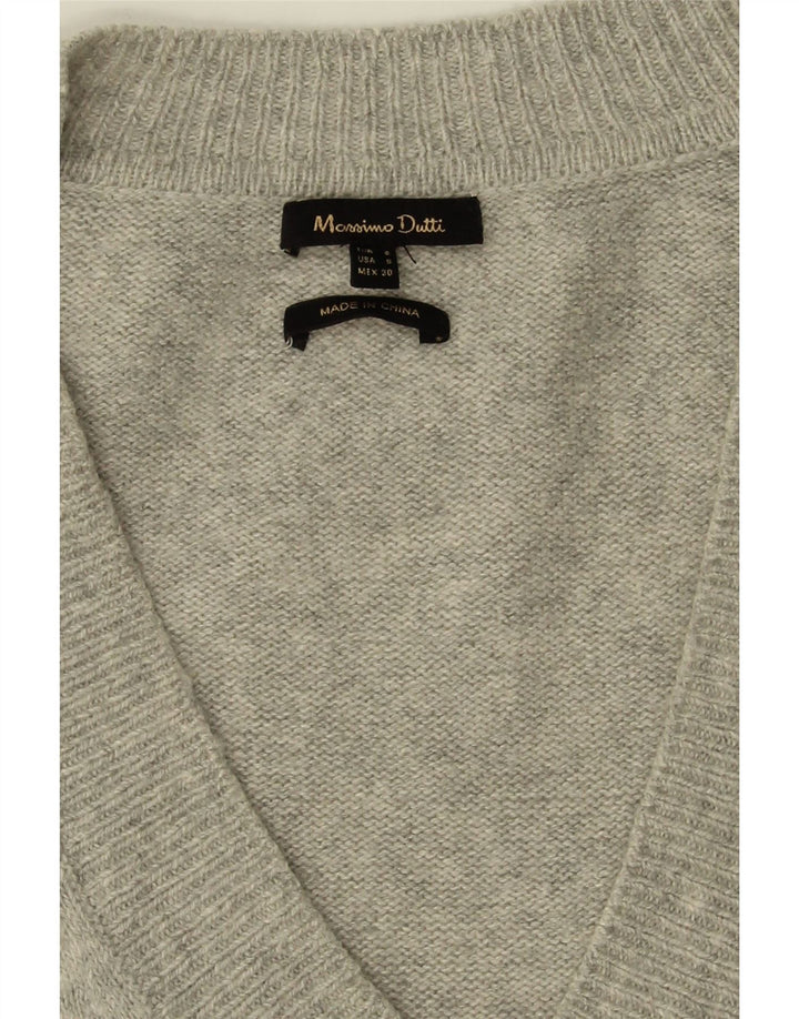 MASSIMO DUTTI Womens V-Neck Jumper Sweater UK 10 Small Grey Polyamide Vintage Massimo Dutti and Second-Hand Massimo Dutti from Messina Hembry 