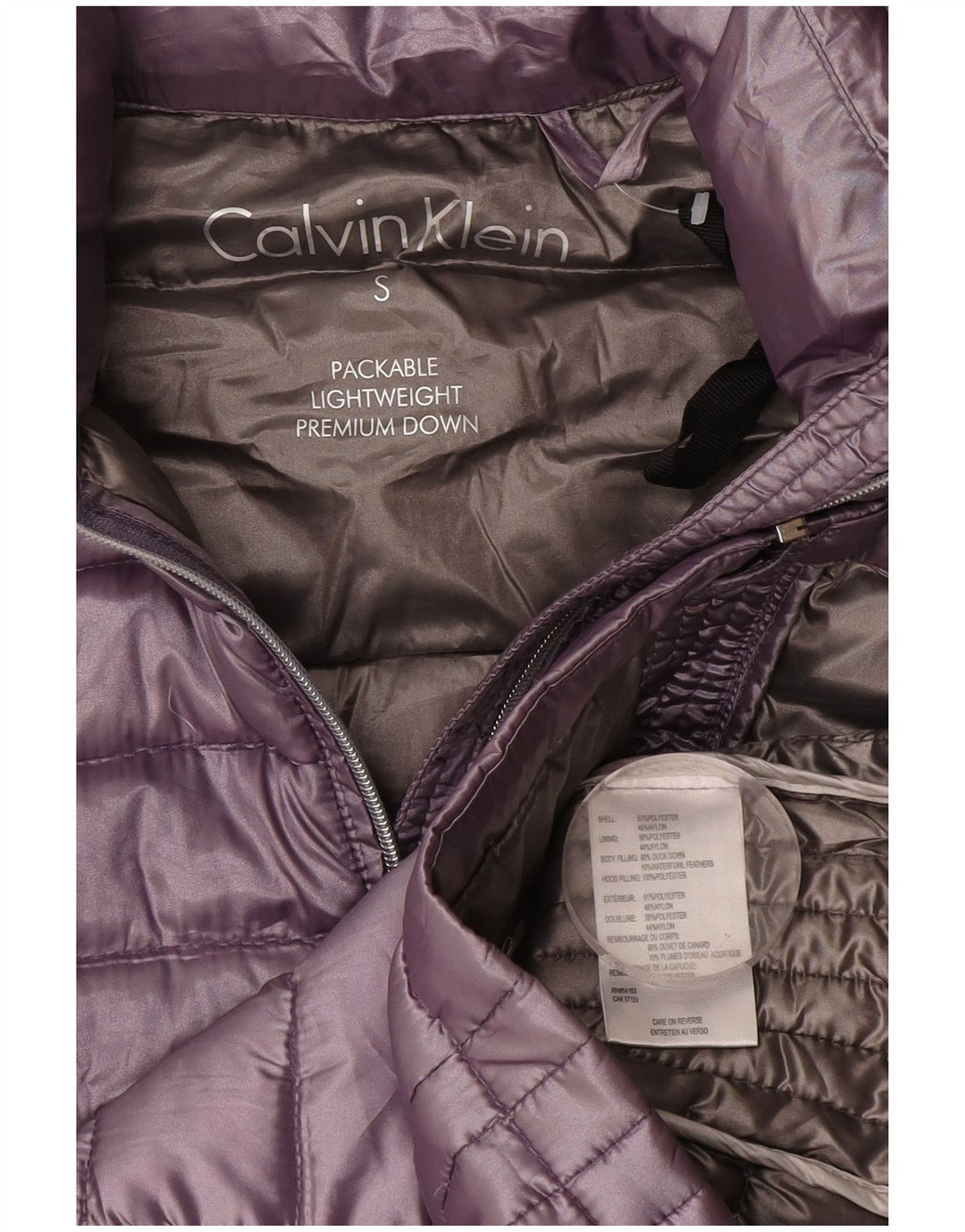 Женская стеганая куртка с капюшоном Calvin Klein UK 10, маленький фиолетовый полиэстер