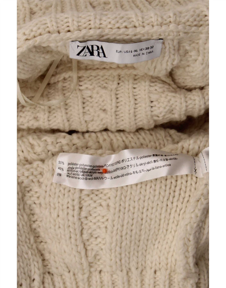 Женский свободный джемпер с высоким воротником Zara UK 16, большой бежевый