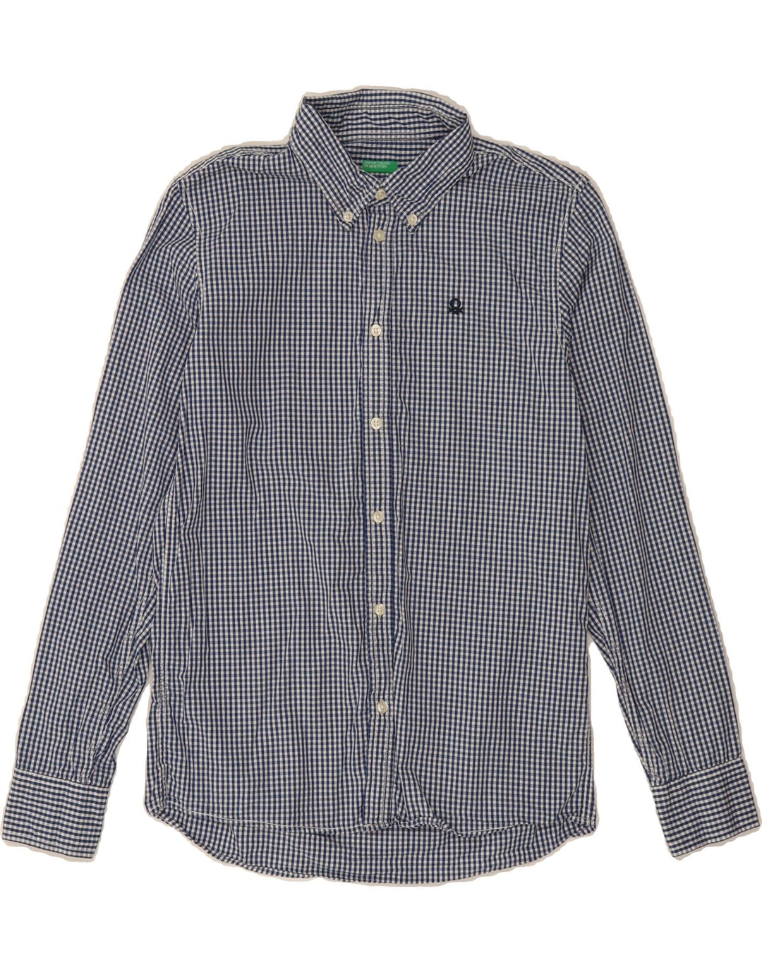 BENETTON Womens Shirt UK 12 Medium Navy Blue Gingham Cotton Vintage Benetton and Second-Hand Benetton from Messina Hembry 