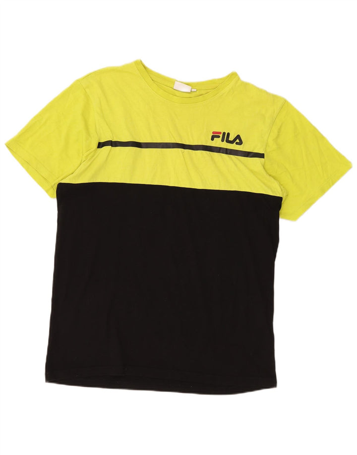 Мужская футболка FILA с рисунком, XL, черный, хлопок с цветными блоками