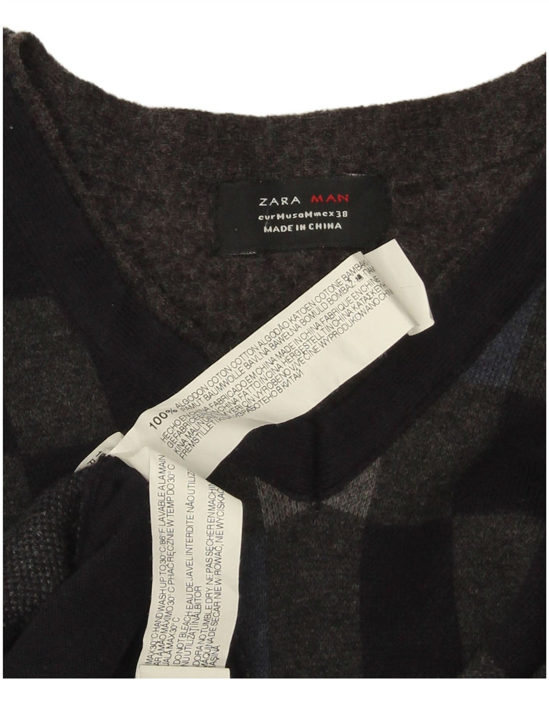 Мужской джемпер с v-образным вырезом Zara, средний черный хлопковый джемпер с геометрическим рисунком