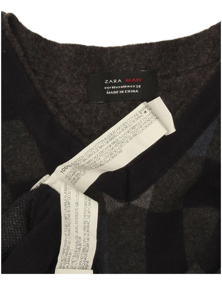 Мужской джемпер с v-образным вырезом Zara, средний черный хлопковый джемпер с геометрическим рисунком