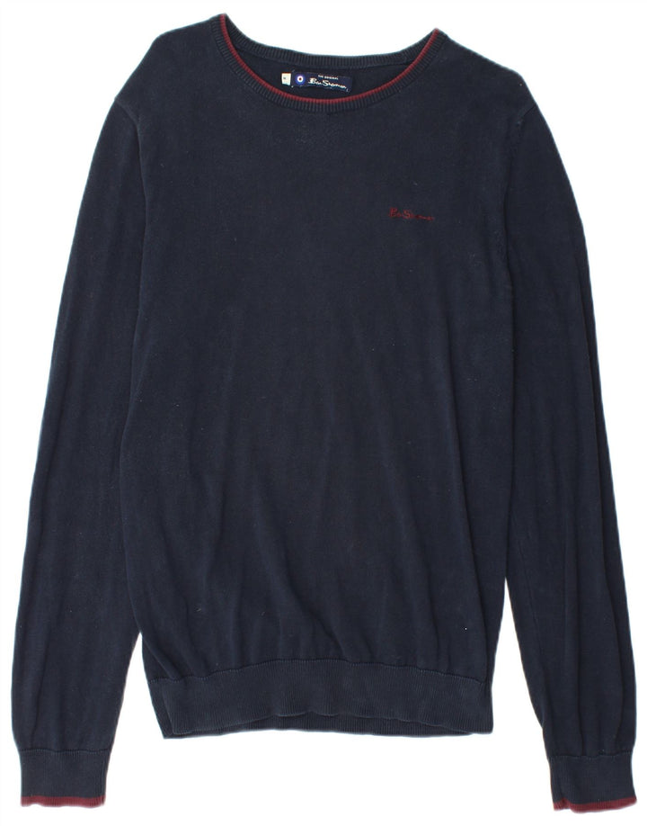 BEN SHERMAN Mens Boat Neck Jumper Sweater Medium Navy Blue Cotton