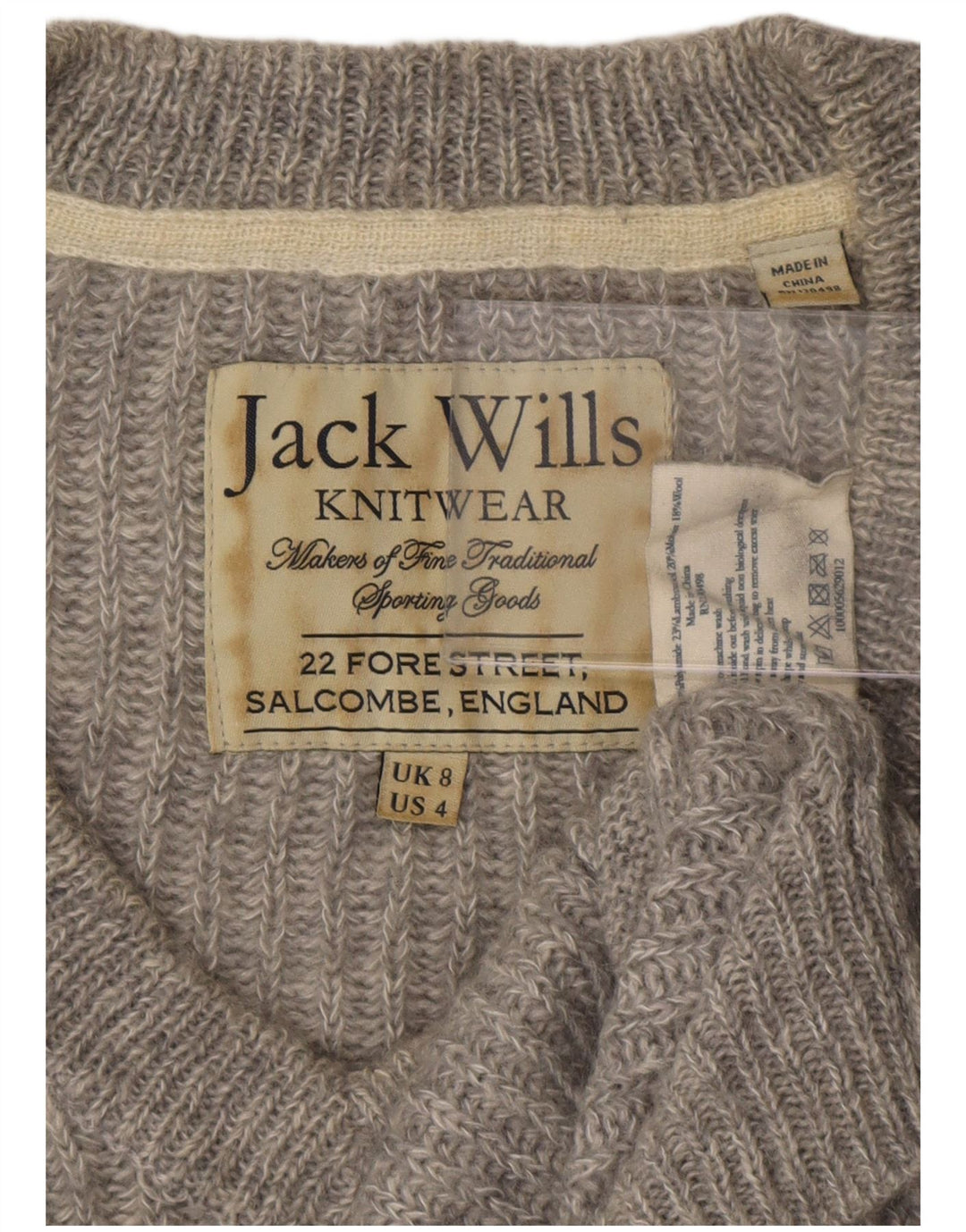 Женский джемпер с v-образным вырезом Jack Wills UK 8, маленький серый полиэстер
