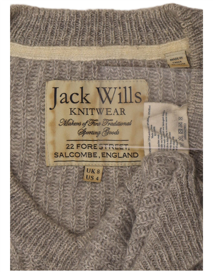 Женский джемпер с v-образным вырезом Jack Wills UK 8, маленький серый полиэстер