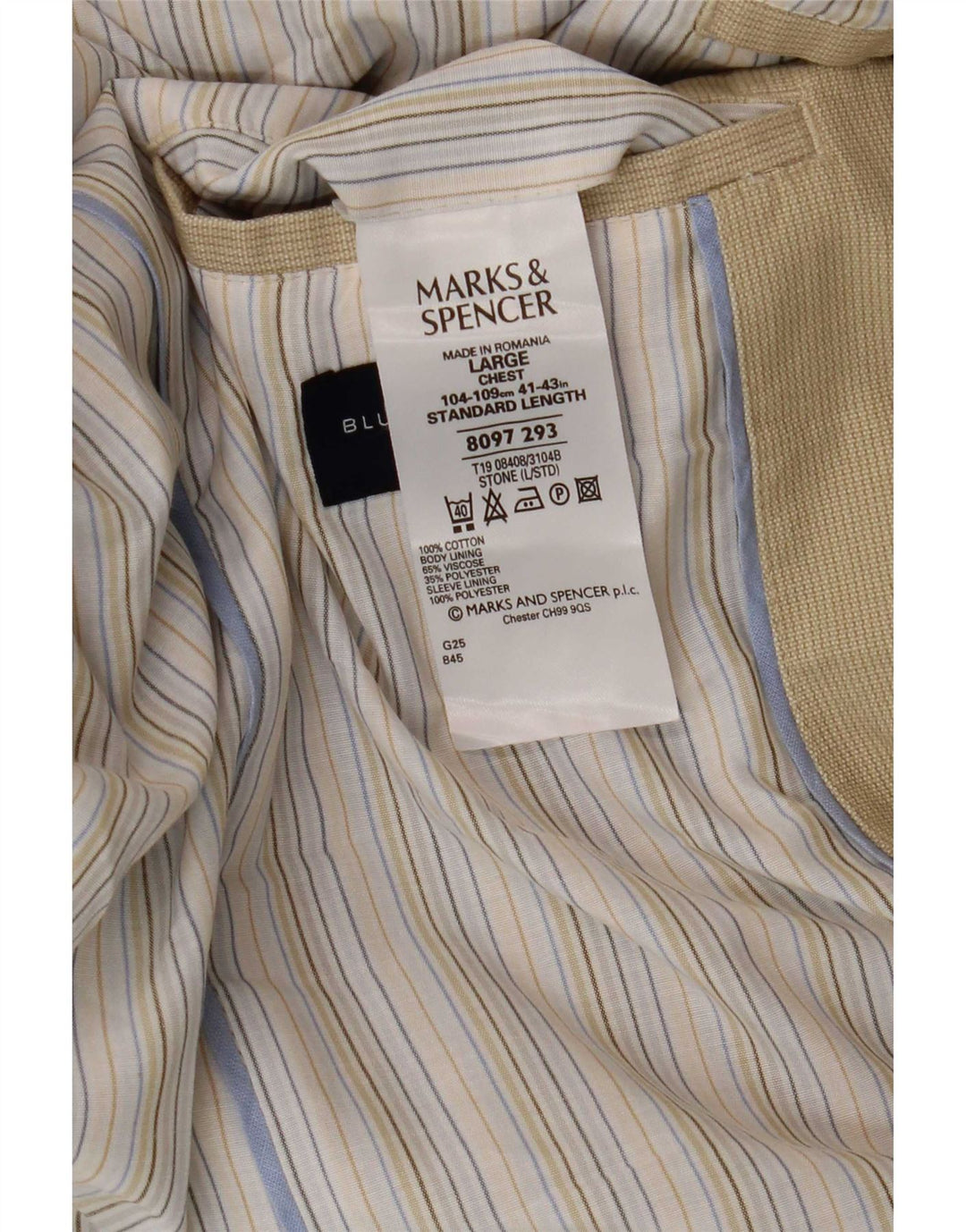 Мужской пиджак с 3 пуговицами Marks & Spencer Blue Harbor UK 40, большой бежевый