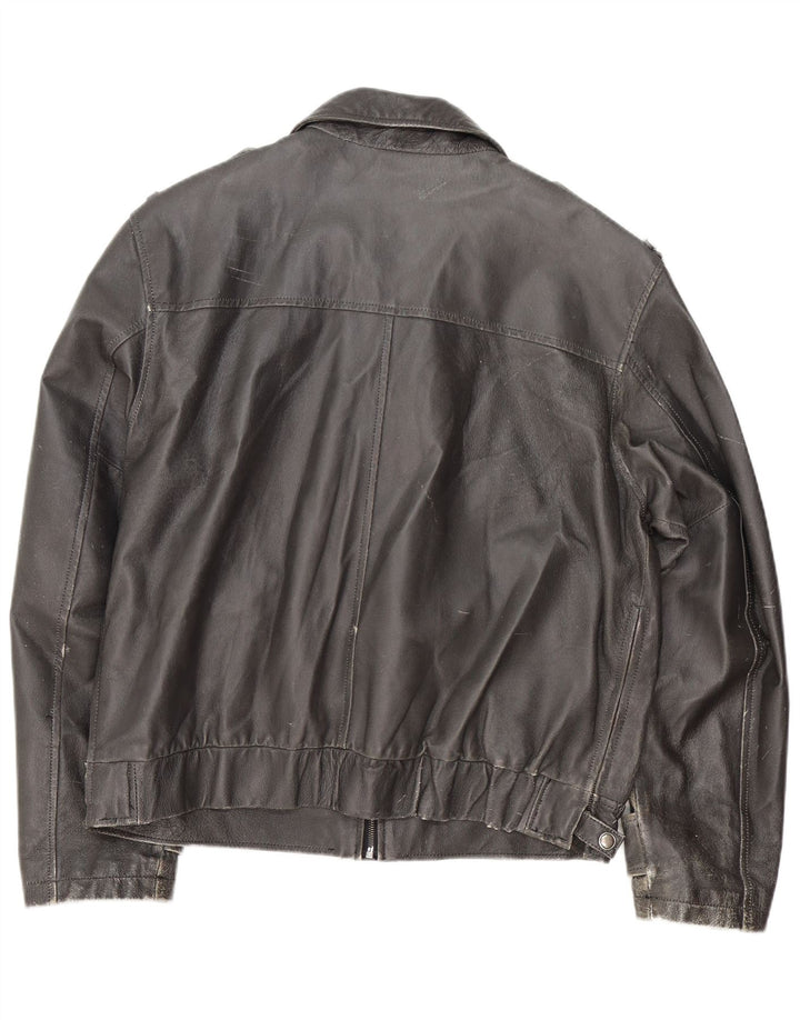 Винтажная мужская кожаная куртка в стиле милитари IT 54 2XL черная кожа