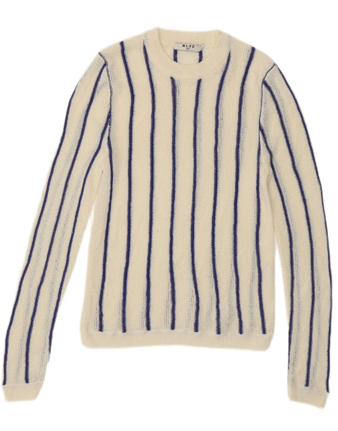 NA-KD Womens Crew Neck Jumper Sweater UK 12 Medium Off White Striped