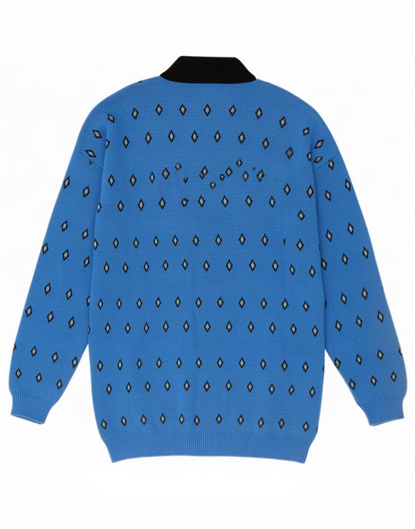 Винтажный женский джемпер с высоким воротником, Великобритания, 18 XL, синий с геометрическим рисунком